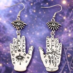 Boho Palmistry Hand All Seeing Eye Dangle Earrings